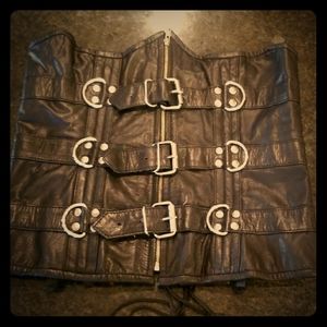 Black Leather Zip Up Underbust Corset